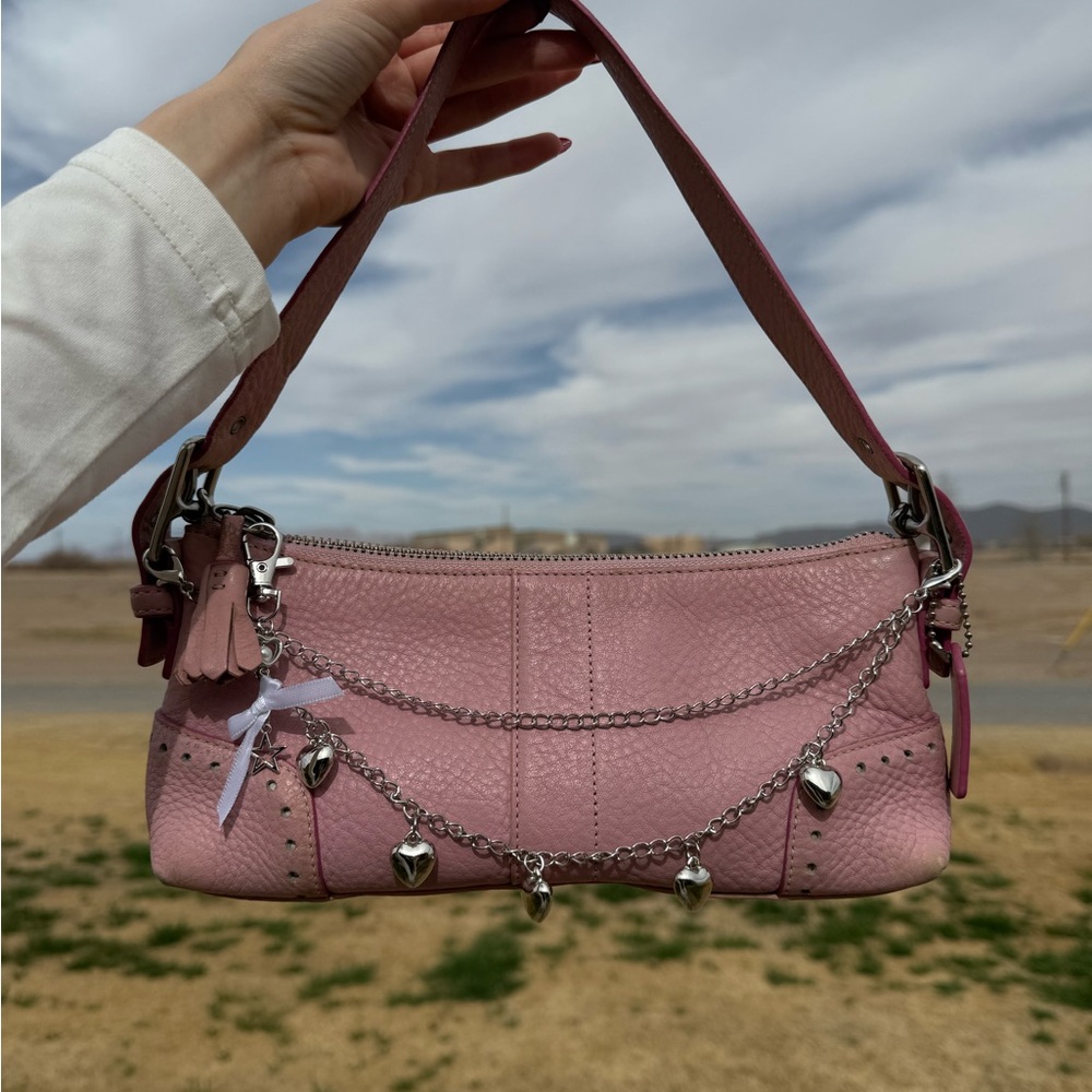Vintage Pink Leather Coach Women's Shoulder Bag